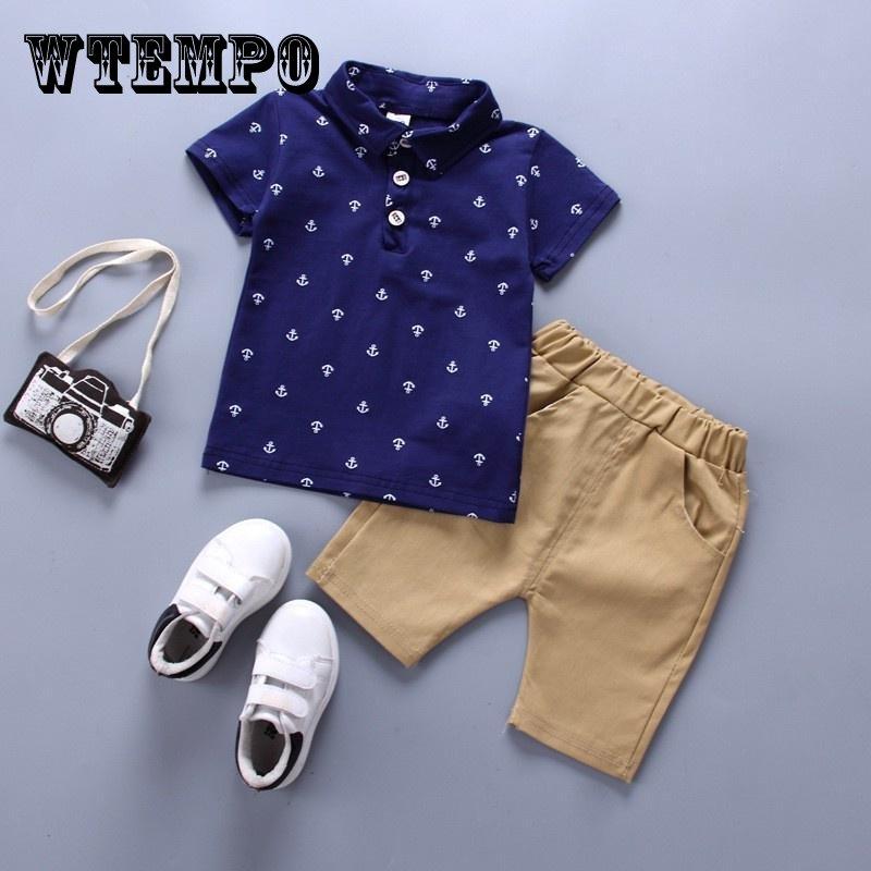 Baby Boy Anchor Pattern Button T-Shirt Clothes Cotton Comfortable Summer Breathable Short Sleeve + Shorts Casual Suit