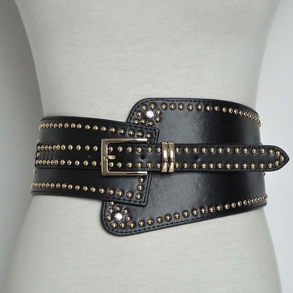 Personalized Design Rivet Wide Waistbands Adjustable Irregular Leather Belt  Skirt Accessories