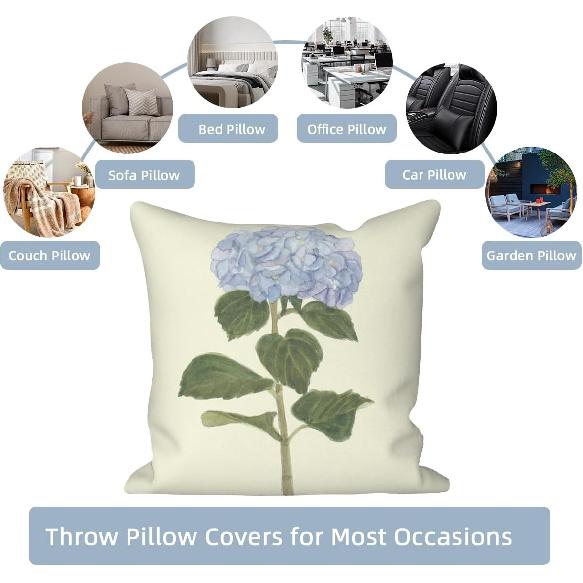 Синие цветы Наволочки для декоративных подушек 18"x18" Набор из 4 штук, Весенние наволочки для уличных подушек, Домашние декоративные наволочки с цветочным принтом для дивана, софы, спальни