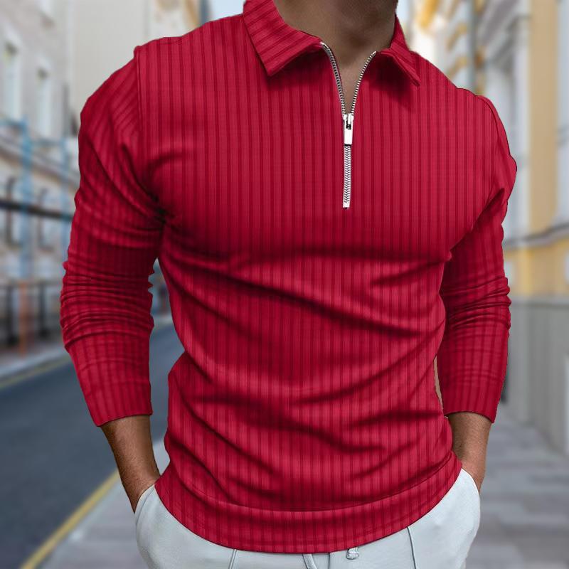 Рубашки поло мужские с длинным рукавом с принтом в виде тонких линий, новая мужская рубашка поло с длинным рукавом, футболка на молнии, топ