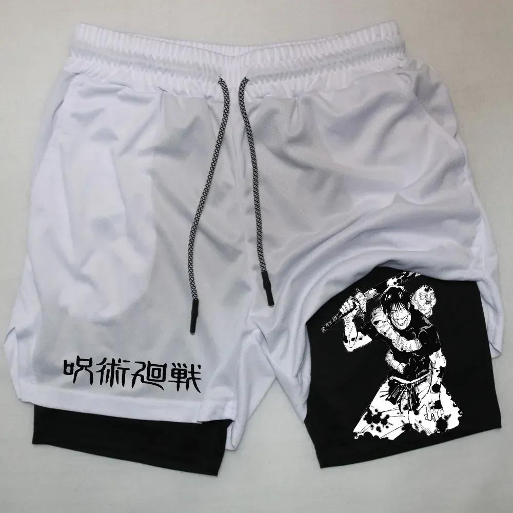 Anime Performance Shorts Printed Men GYM Casual Sports Compression Shorts Workout Running Mesh 2 In 1 Sport Short Pants M-3XL