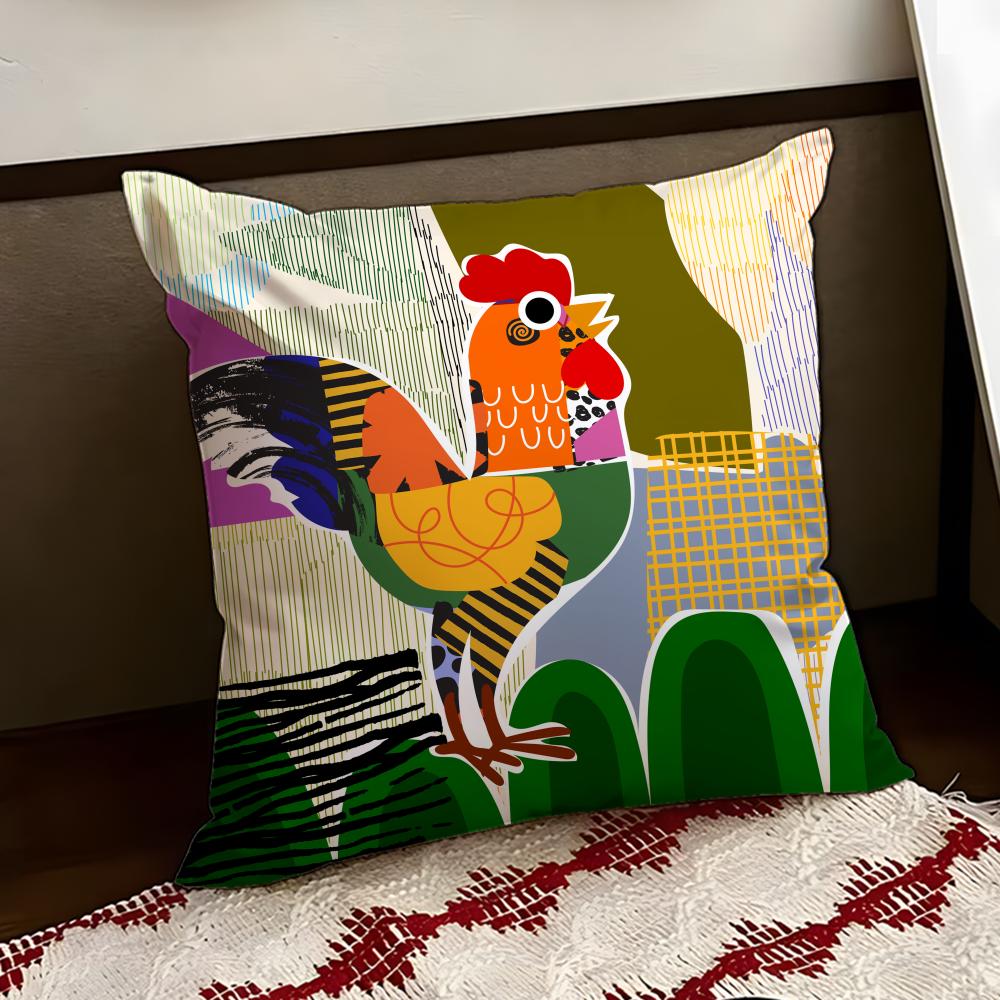 Rooster Doodle Art Cushion Cover Reversible Soft Durable Pillow Cover Home  Car MultiScene Use for Daily Comfort