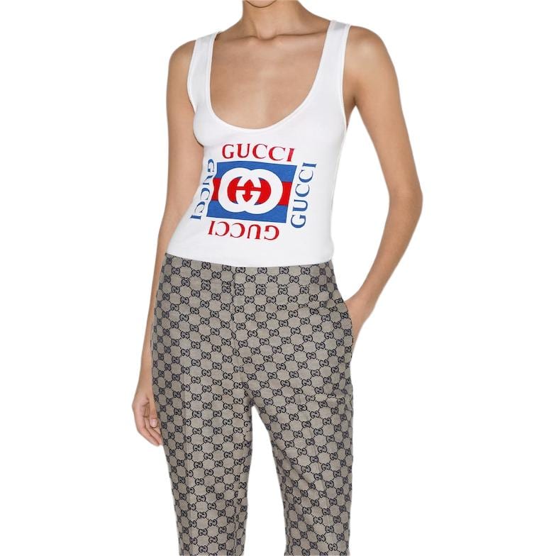 Gucci Белый майка-топ из риба-хлопка с принтом GUCCI 790344-XJGL4-9474