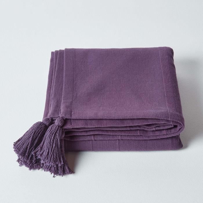 Jeté de lit ou de canapé - homescapes - rajput - violet - 225 x 255 cm - coton naturel