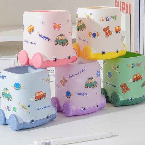 Desk Pen Holder Cartoon Vehicle Shape Pencil Holder Multi-functional Desktop Makeup Brush Organizer for Home School Office