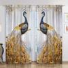 2 Pieces Of Golden Peacock Printed Curtains, Pole Bag Curtains, Home Decoration, Room Decoration