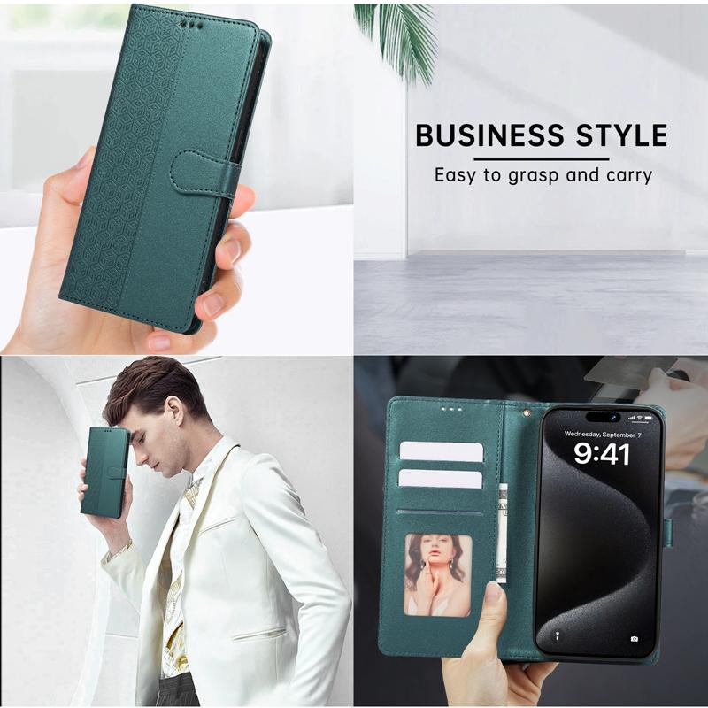 Магнитный чехол-бумажник с тиснением и геометрическим рисунком для iPhone Samsung Google Xiaomi Redmi, откидной кожаный чехол с отделениями для карт