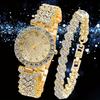 2pcs Luxury Elegant Rhinestone Stainless Steel Watch | Minimalist Fashion Quartz Watch Full Rhinestone Bracelet | Gifts for Eid