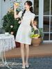 Summer new small fresh princess style polyester jacquard cheongsam personalized college style lady sexy short skirt cheongsam