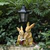 Outdoor Solar Rabbit Family Resin Statue - Courtyard Path Lighting Decoration