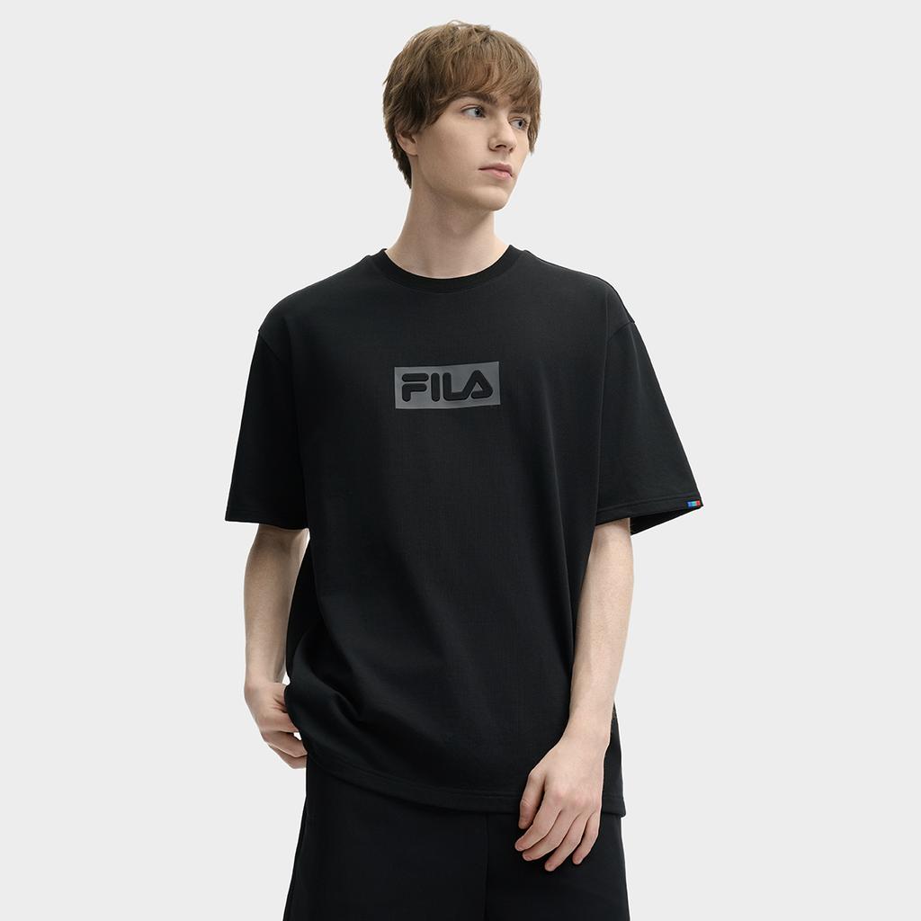 Fila Оригинальная Мода Универсальный Повседневный Удобный Простой Базовый Трикотажная Футболка с Коротким Рукавом и Круглым Вырезом Унисекс Топы Черный F51M529110FBK