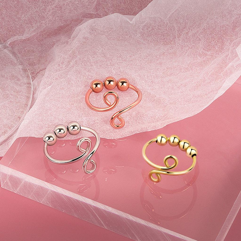 Resizable Anti-anxiety Ring With Beads  Rotate Rings Trendy Jewelry