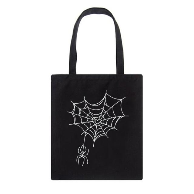 Черная готическая аниме холщовая сумка с принтом черепа и костей, повседневная сумка Ulzzang большой емкости Kawaii, женская сумка на плечо в стиле панк, хип-хоп, сумка-шоппер