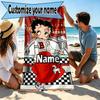 Custom Name Personalized Betty Boop Print Beach Towel, for Trip Camping Beach Party Home Decor, Birthday Gift for Family & Friends