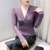 Sexy V-neck Kink Long-sleeved Lace Shirt for Women In Spring New Style Bottoming Shirt Slim Body