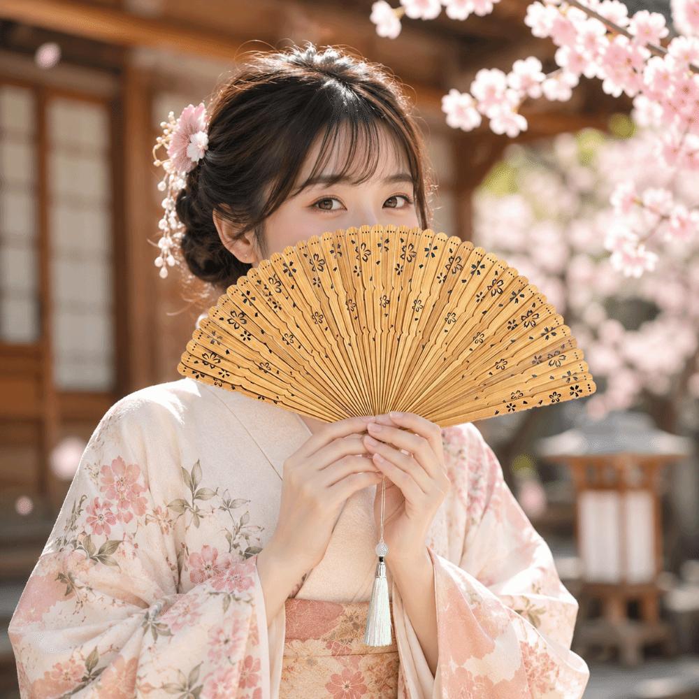 Portable Folding Bamboo Fan Solid Color Elegant Handheld Fans Tassel Folding Fan Home Decoration