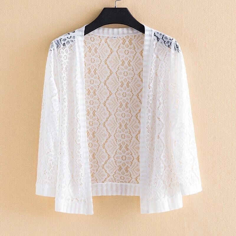 Summer Women Lace Jacket Thin Cardigan Open Front Lace Top Plus Size Lace Blouse Loose Sun Protection Shawl