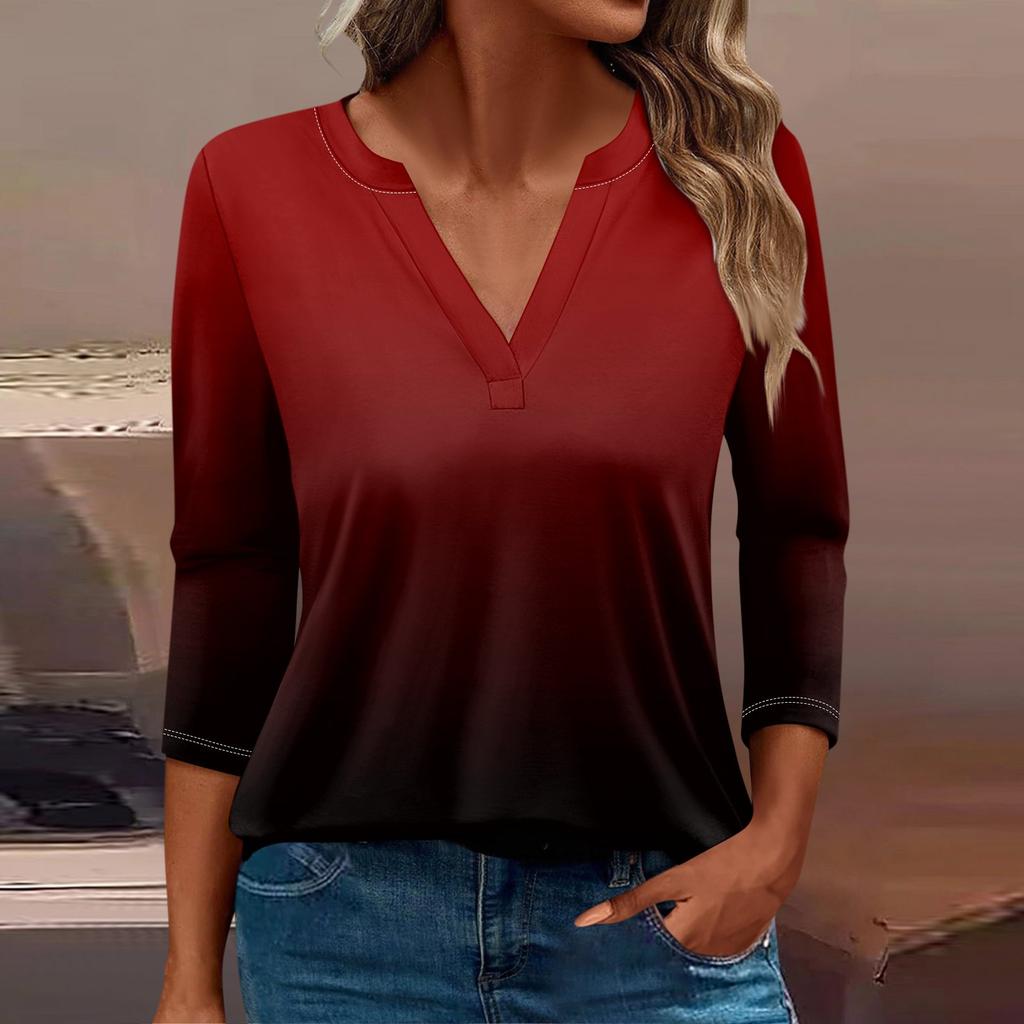 Женская футболка Футболка с принтом Рукав 3/4 Повседневные Выходные Мода Базовый V-образный вырез Обычный топ