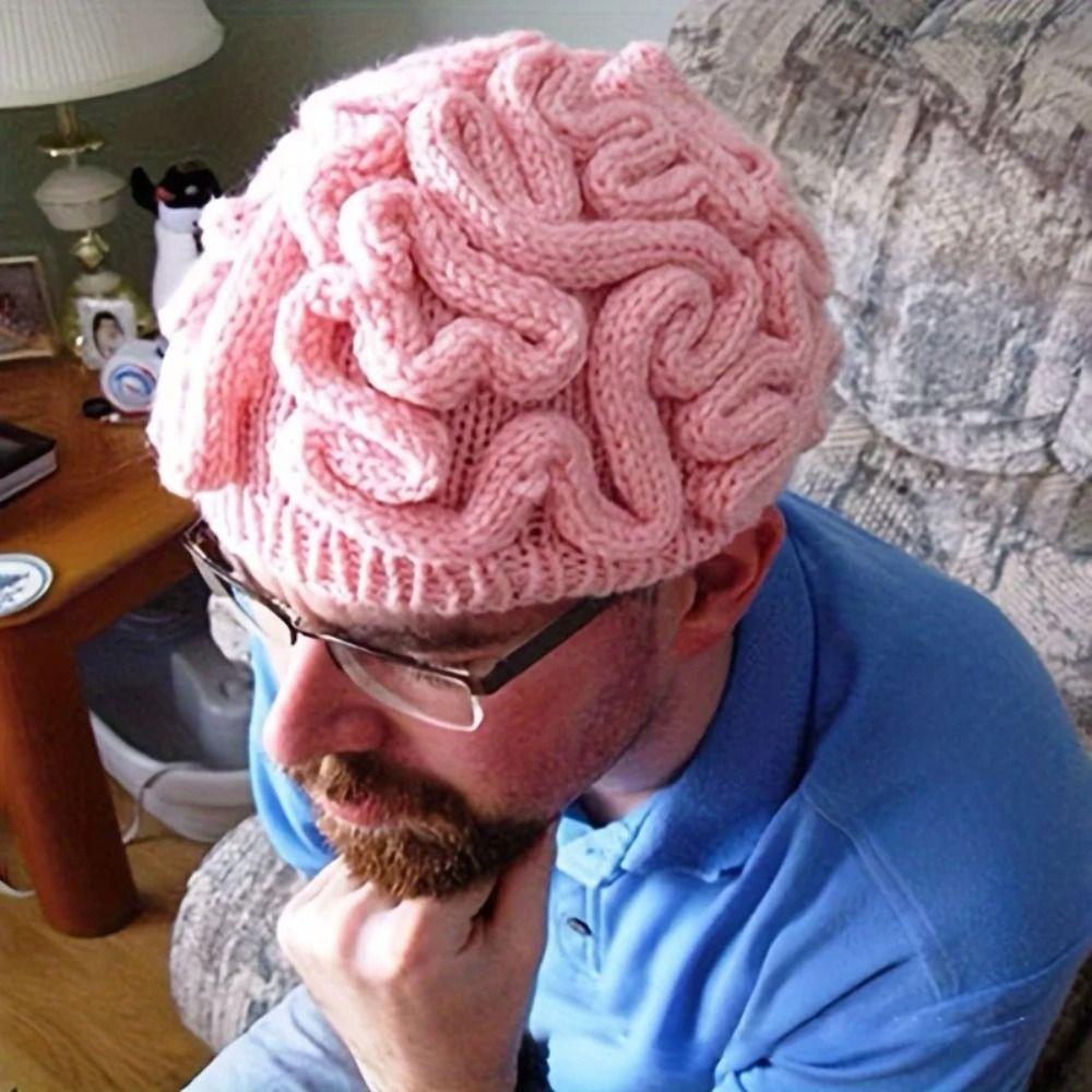 Warm Brain Pullover Cap Creative Funny Brain Beanie Stretchy Knitted Brain Hat Outdoor