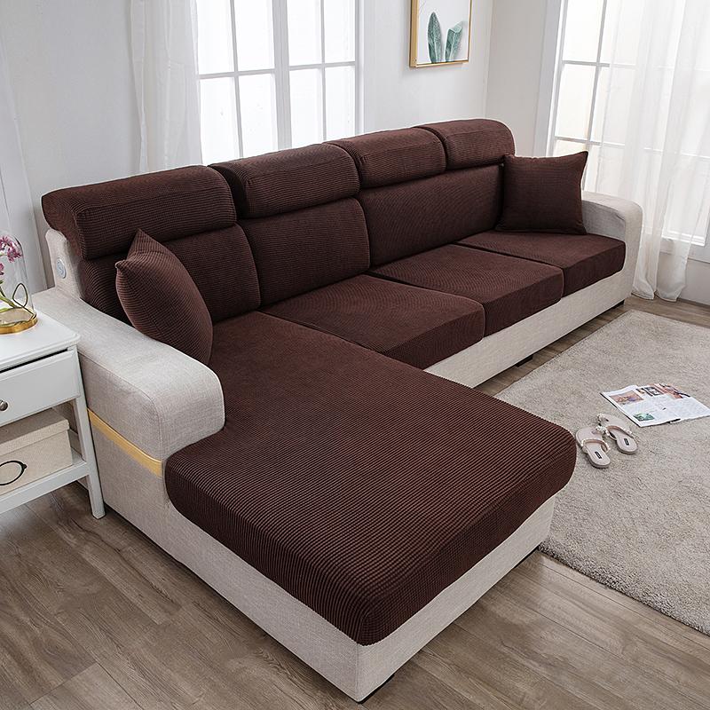 1Pc Solid Color Jacquard Sofa Seat Cushion Cover Polar Fleece Elastic Sofa Cover For Living Room Chair Cover Furniture Protector