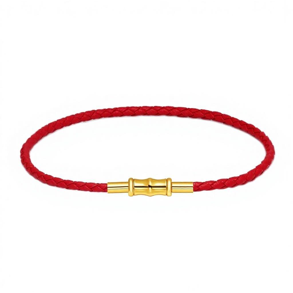 XD MB235 Gold Beaded Red String Zodiac Year Lucky Beads Leather Rope Braided Wristband Headscarves Stainless steel red bracelet