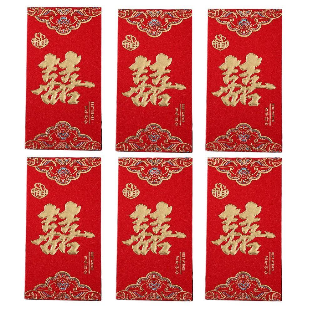 6PCS Red Money Pocket Chinese Style Red Pocket Traditional Chinese Red Envelope Wedding
