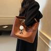 Solid Color Pu Zipper High-end Retro Shoulder Bag Women's  New Trendy Autumn Sewing Thread Large Capacity Tote Commuter Bag