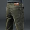 Men's High-End Military Green Corduroy Casual Trousers - Straight, Loose Fit for Autumn/Spring 