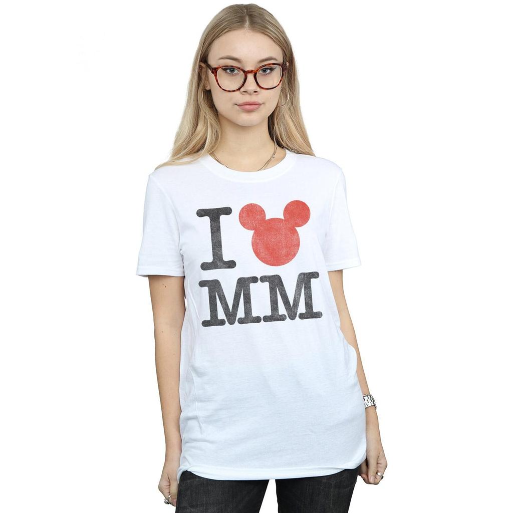 Disney Womens/Ladies Mickey Mouse I Love Mickey Cotton Boyfriend T-Shirt