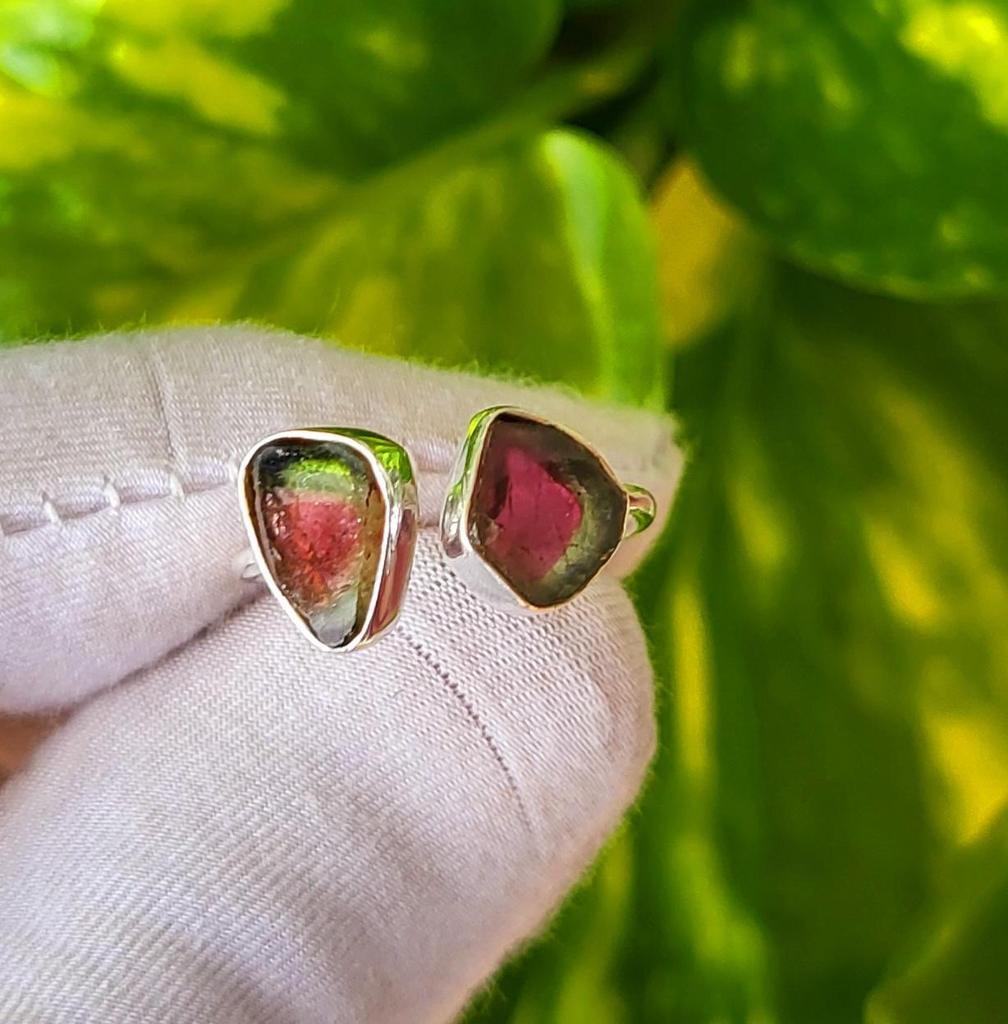 Natural Two Raw Watermelon Tourmaline 925 Sterling Silver Ring 7 US Gift, A 52