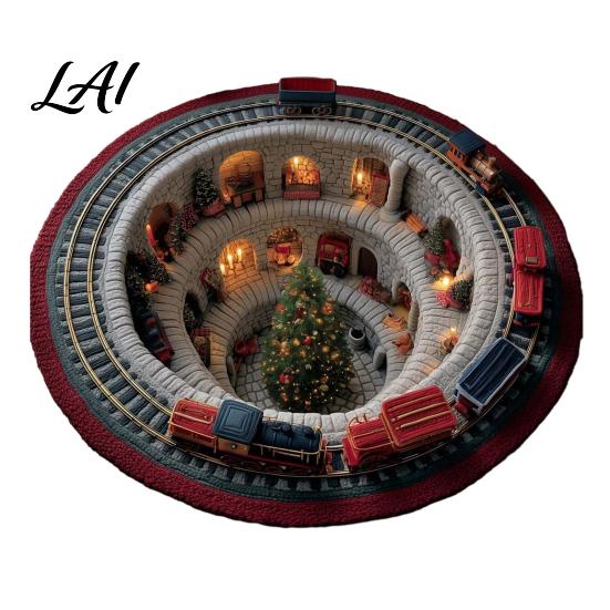 Living Room Holiday Carpet Christmas 3D Rug Illusion Area Round Decorative Optical Floor Mat Festive for Indoor Home Decoration Winter Seasonal Rug
