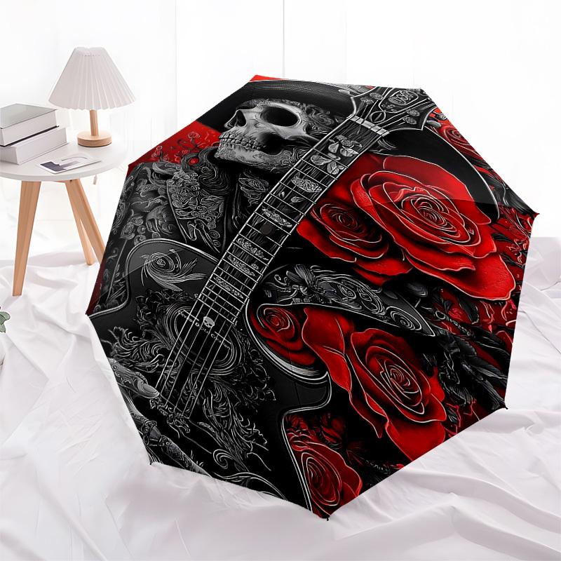 1pc Skull Roses Automatic Open,Windproof, Compact Travel Umbrella, Gift for Birthday, Christmast93054