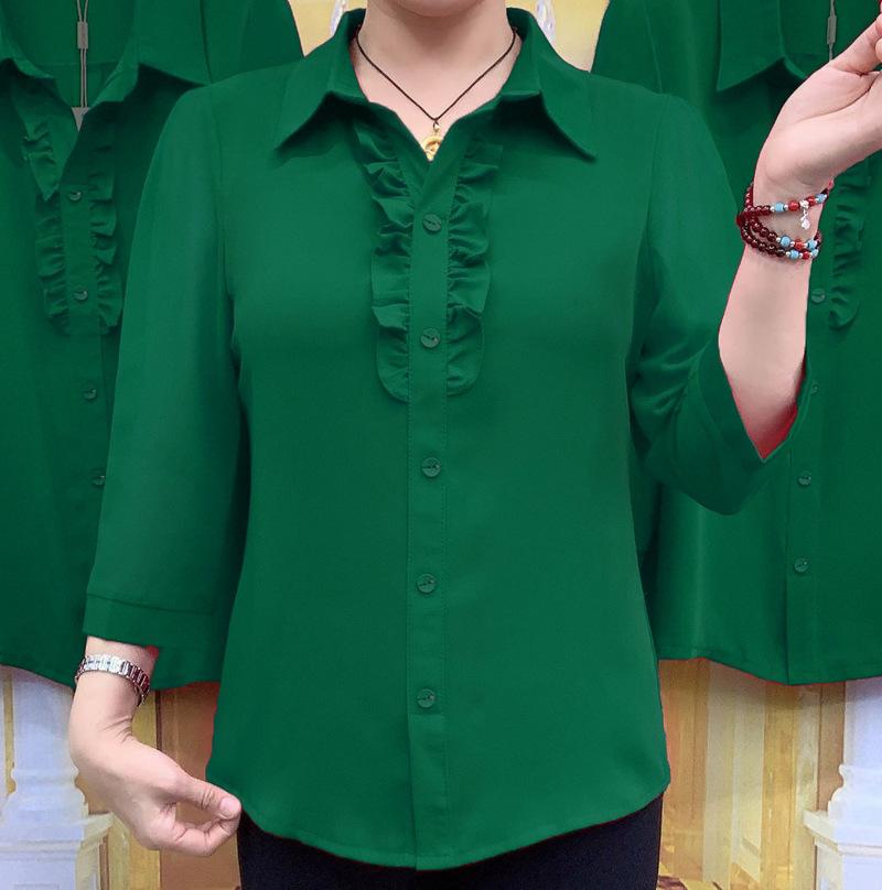 Женская весенняя новинка большого размера для мам, бордовая кружевная рубашка с семиточечным рукавом, женская одежда, блузки