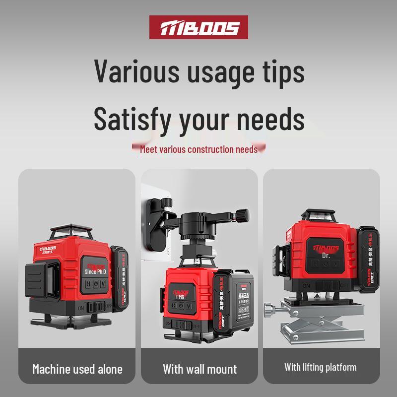 Outdoor 12-Line Red Laser Level: Infrared Burst Flash, Auto-Leveling Tool