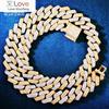 Men Hip Hop Chain Two Tone Miami Cuban Necklace 14mm Icy Out Zircon Link Gold Color Fashion Rock Jewelry Gift