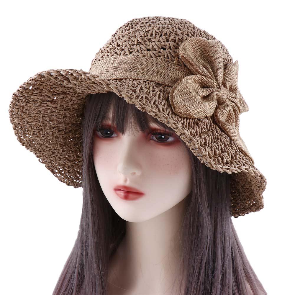 Casual Unique Anti-UV Sun Hat Matching Solid Color Bow Bucket Hats Shading Hat Korean Style Cap Seaside Straw Hat Women Sun Hat