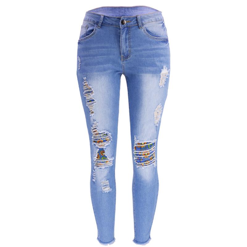 Women's Pencil Pant Fashion Ripped Patch Plus Size Jeans