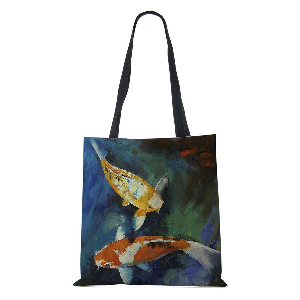 Сумка на плечо с изображением Русалки и пейзажем, 2022, женская многоразовая холщовая сумка-тоут Harajuku, повседневная складная сумка для покупок для покупок