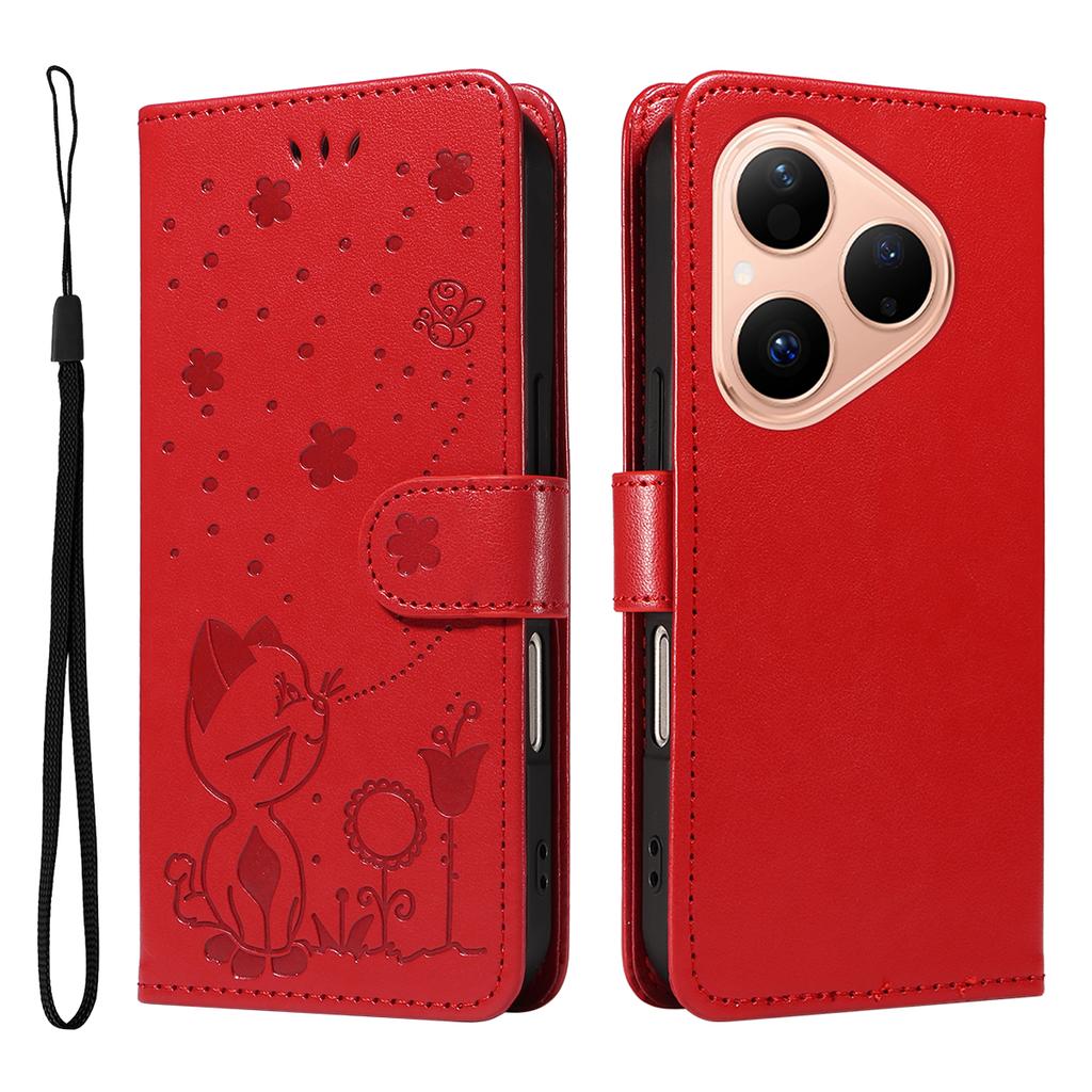 For Huawei Pura 80 Leather Wallet Case Cat Bee Pattern Phone Cover Stand