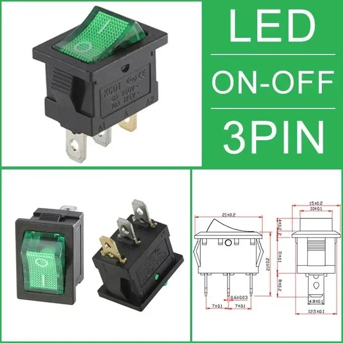 10 PCS KCD1 3Pin Boat Car Rocker Switch 10A 125V AC Red Yellow Green Button for Power - on in Boat and Car Electrical Systems