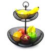 2-Tier Fruit Basket,Wire Fruit Bowls Holder,Decorative Fruits Basket,Kintchen Storage Basket For Snacks Vegetables,Black