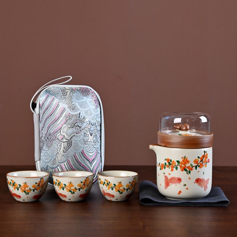 Дорожный чайный набор из жирового нефрита, набор из одного чайника и трех чашек, портативная экспресс-чашка, чайник для кемпинга на открытом воздухе, подарочная чайная чашка