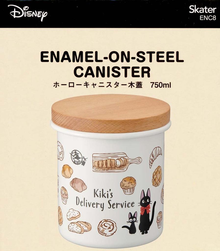 Skater Enamel Wooden Studio Ghibli Delivery Jiji Canister, 750ml, Lid, "Kiki's Service" ENC8-A
