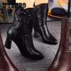 Women's Short Boots Autumn and Winter Leather Short Barrel Mid-barrel Mid-heel Fleece Boots