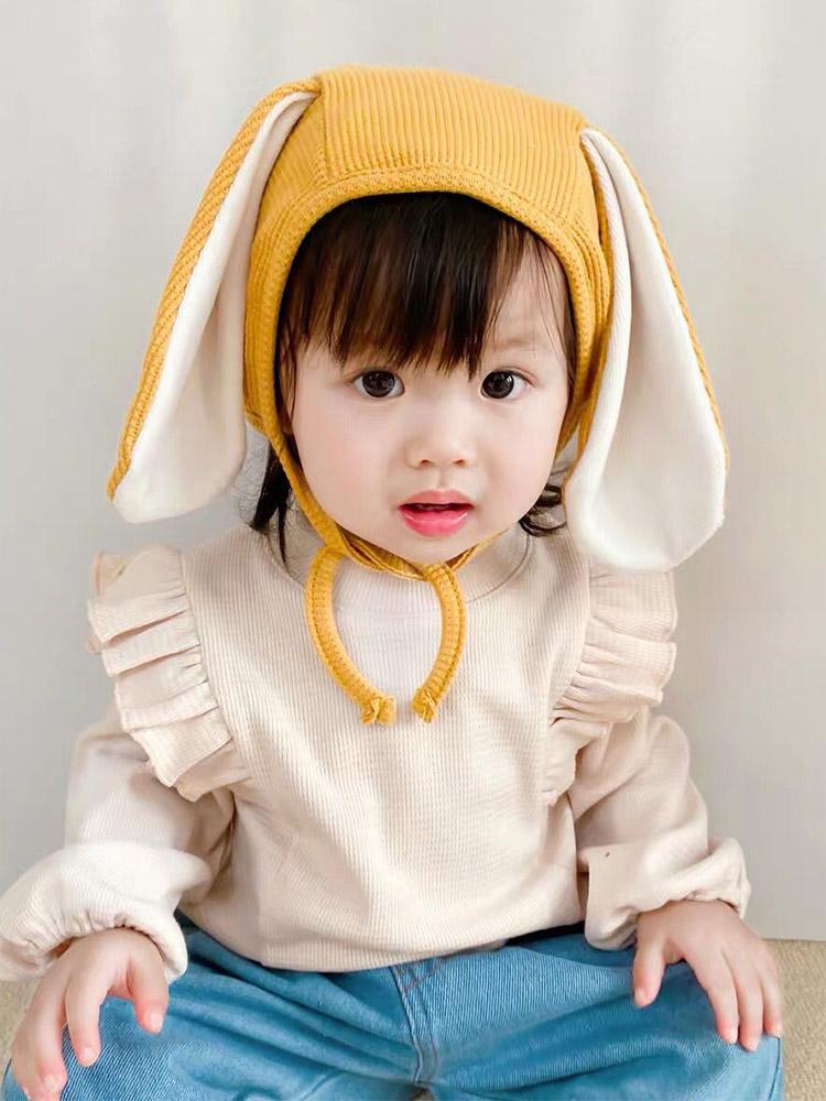 Зима-весна, детская шапка, милые длинные шапочки с кроличьими ушками, теплая шапка-ушанка для малышей, однотонные шапки для новорожденных