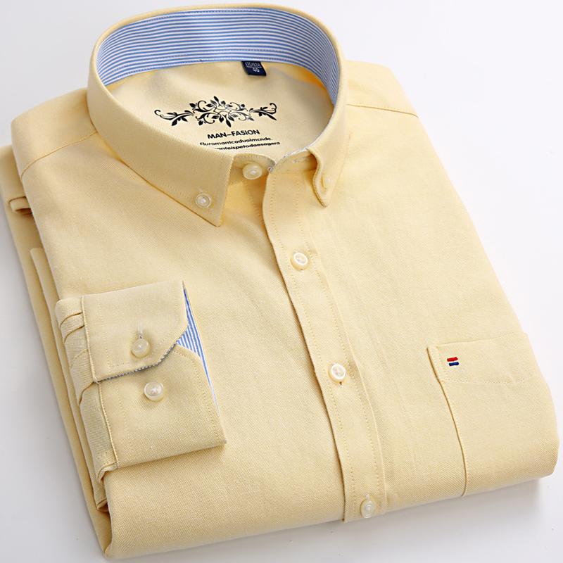 Business Men Oxford Casual Shirts Long Sleeve Regular Fit Solid Easy Care with Chest Pocket