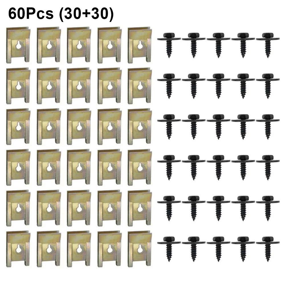 20/40/60Pcs with Screw Tapping Fastener Clip U-Type Nut/Screw Washers Durable Car Metal Screws