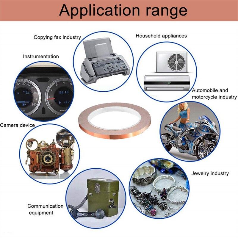 20 метров односторонняя проводящая лента из медной фольги, клейкая лента для защиты от электромагнитных помех, термостойкая лента 3 мм, 4 мм, 5 мм, 6 мм, 8 мм, 10 мм