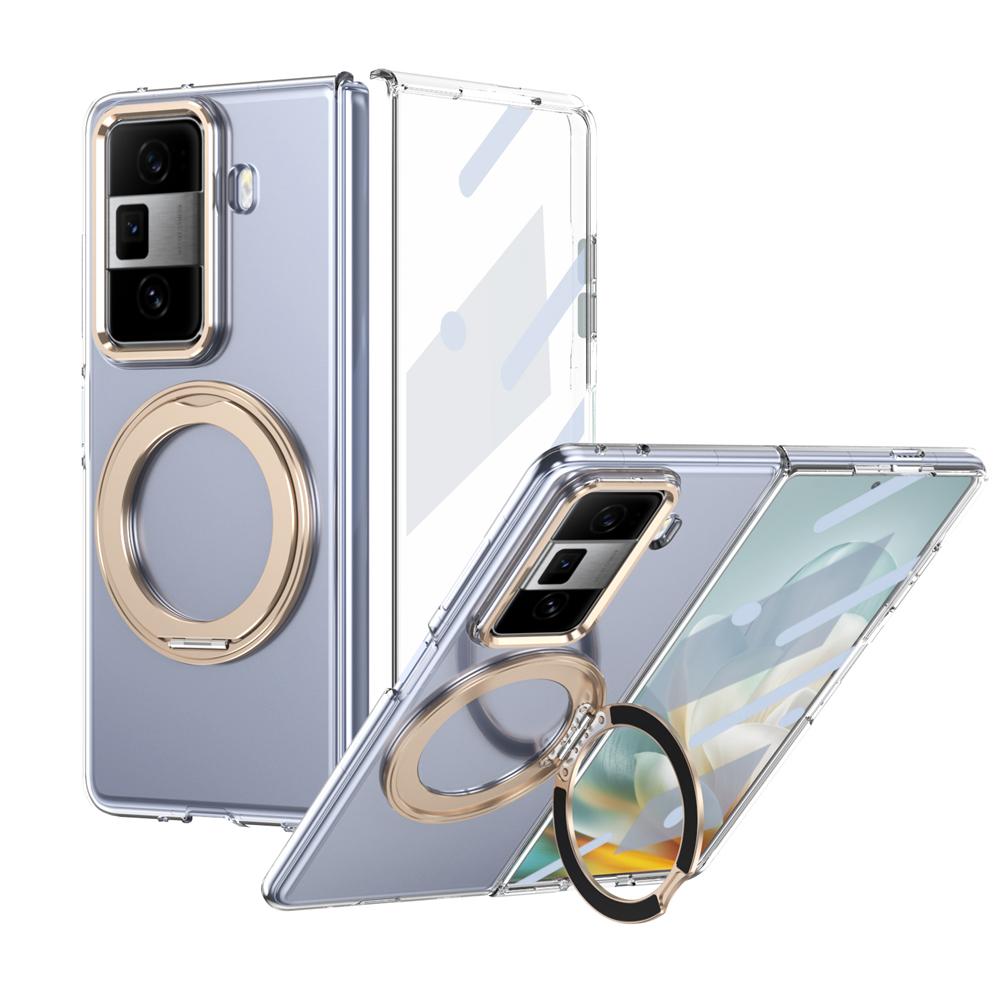 KEYSION Вращающийся на 360° магнитный чехол-подставка с кольцом для HONOR Magic Vs3, прозрачный жесткий чехол для ПК-телефона со стеклянным защитным экраном
