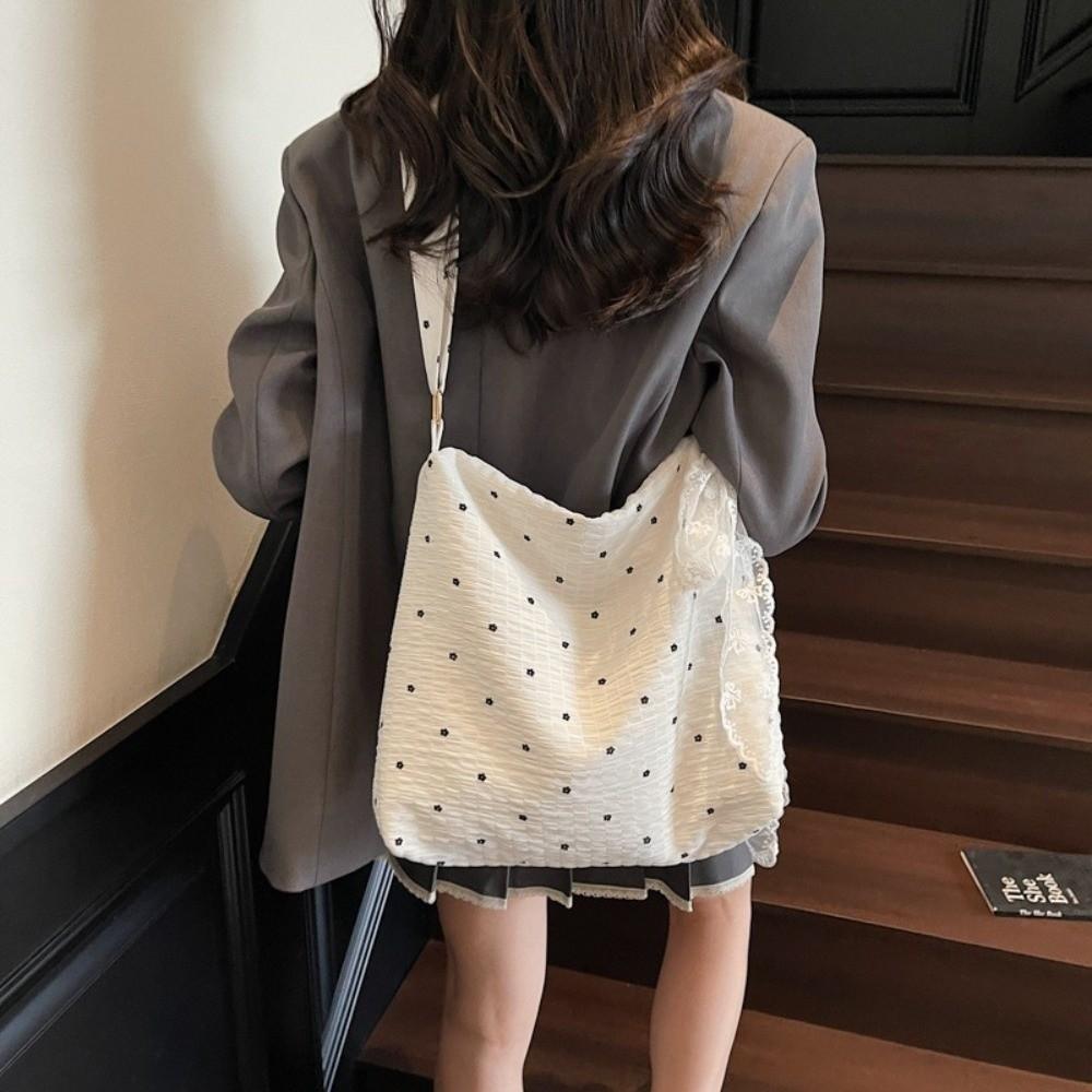 Stylish Floral Messenger Bag Lace Ribbons Women's Handbag Korean Poka Dots Bag Summer